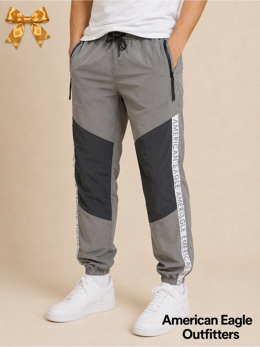 American Eagle Track Jogger Pants Gray Black S